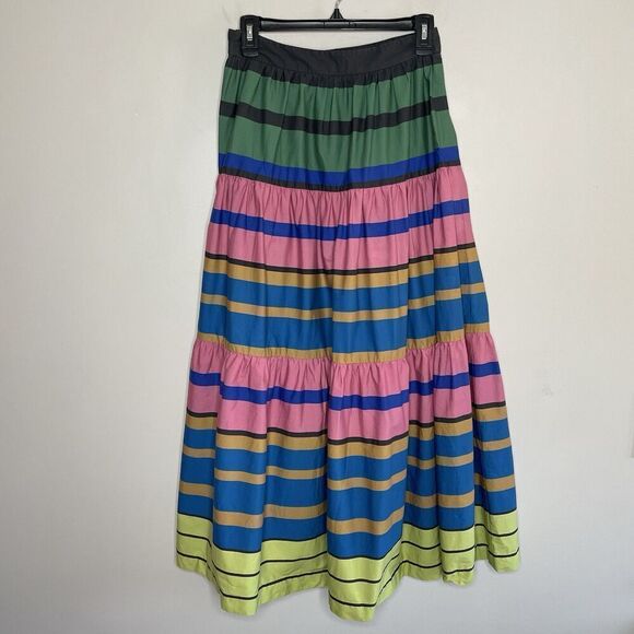 STAUD Sea Skirt Womens 4 Formentera Stripe Midi A-Line Cotton Blend Side Zip - Picture 5 of 11
